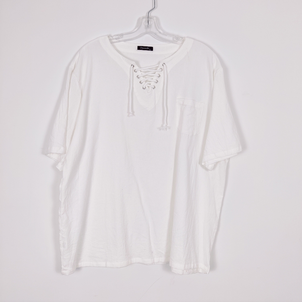 Oyamiki Women's Short Sleeve Blouse in White Size XXL 2XL Cotton Blend Summer